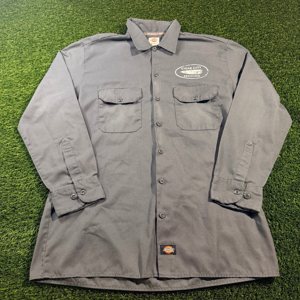 Dickies Cigar City Brewing Mens Gray Long Sleeve Work Shirt Size Large L